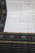 Off White Handloom Semi Patan Patola Pure Silk Dupatta - Luxurion World- Crafted Heirlooms