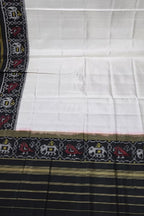 Off White Handloom Semi Patan Patola Pure Silk Dupatta - Luxurion World- Crafted Heirlooms
