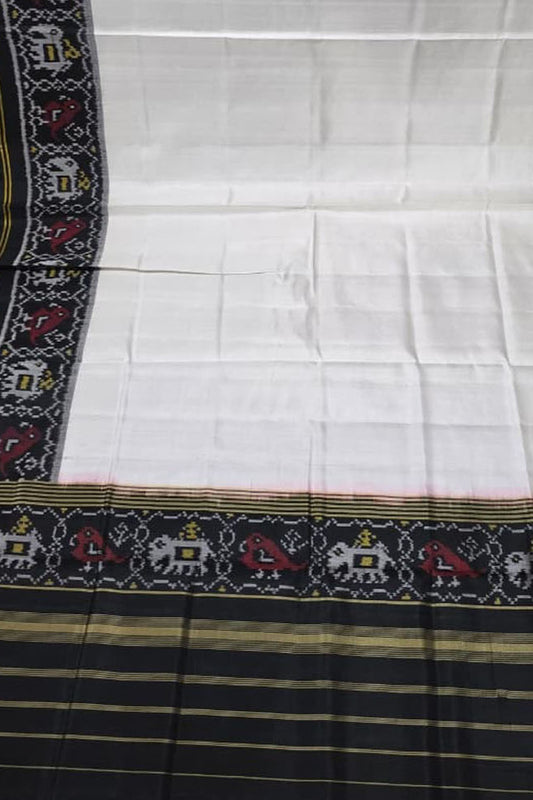 Off White Handloom Semi Patan Patola Pure Silk Dupatta - Luxurion World