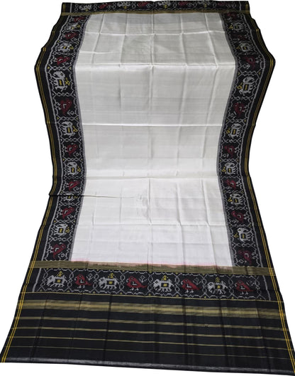 Off White Handloom Semi Patan Patola Pure Silk Dupatta - Luxurion World