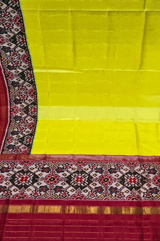 Yellow Handloom Semi Patan Patola Pure Silk Dupatta - Luxurion World