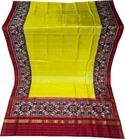 Yellow Handloom Semi Patan Patola Pure Silk Dupatta - Luxurion World