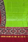 Green Handloom Semi Patan Patola Pure Silk Dupatta - Luxurion World- Crafted Heirlooms