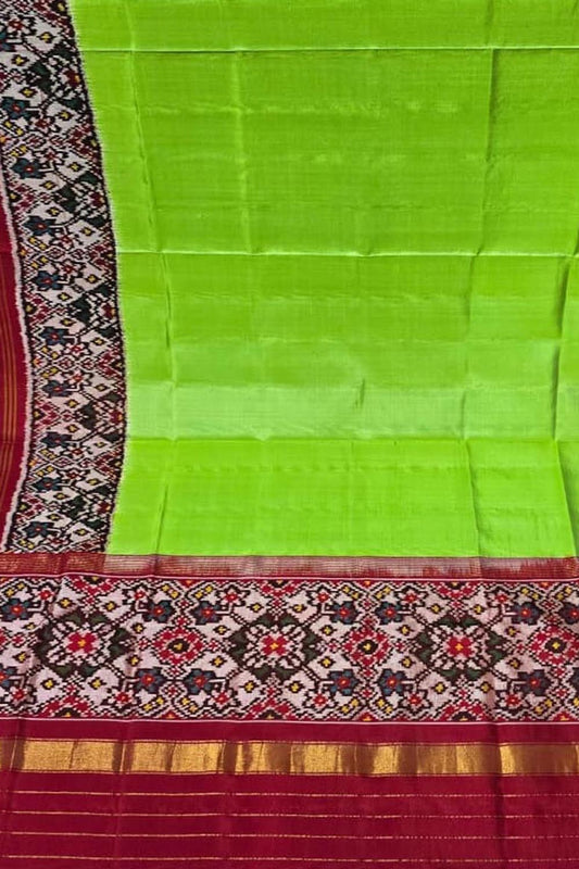 Green Handloom Semi Patan Patola Pure Silk Dupatta - Luxurion World