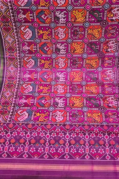 Multicolor Handloom Semi Patan Patola Pure Silk Dupatta - Luxurion World- Crafted Heirlooms