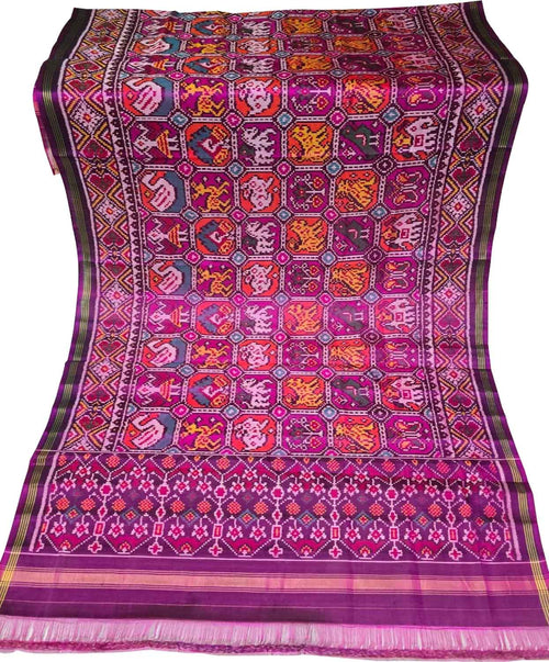 Multicolor Handloom Semi Patan Patola Pure Silk Dupatta - Luxurion World- Crafted Heirlooms