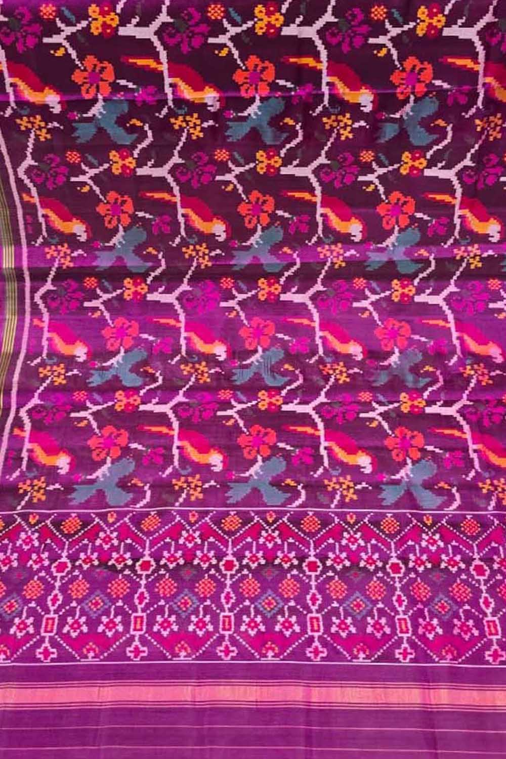 Exquisite Purple Handloom Semi Patan Patola Pure Silk Dupatta - Luxurion World- Crafted Heirlooms