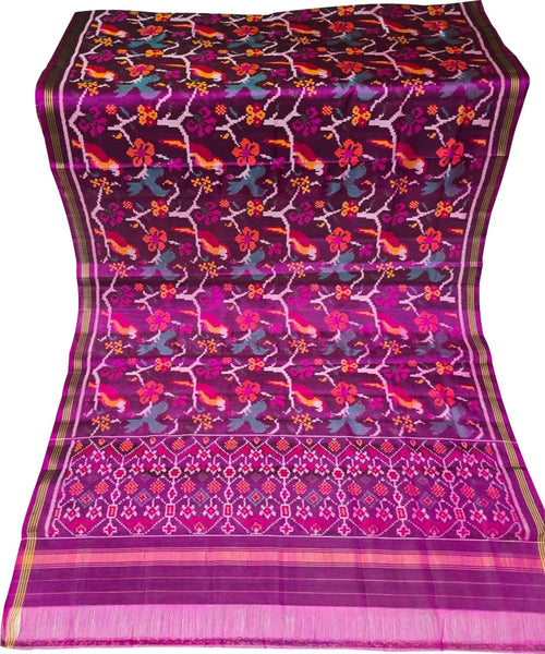 Exquisite Purple Handloom Semi Patan Patola Pure Silk Dupatta - Luxurion World- Crafted Heirlooms