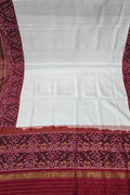 Off White Handloom Semi Patan Patola Pure Silk Dupatta - Luxurion World- Crafted Heirlooms