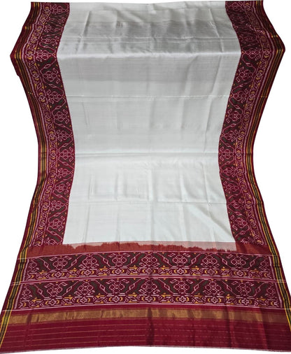 Off White Handloom Semi Patan Patola Pure Silk Dupatta - Luxurion World