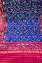 Blue Handloom Semi Patan Patola Pure Silk Dupatta - Luxurion World- Crafted Heirlooms