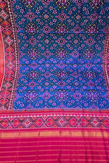 Blue Handloom Semi Patan Patola Pure Silk Dupatta - Luxurion World