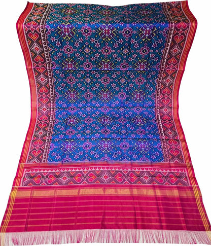 Blue Handloom Semi Patan Patola Pure Silk Dupatta - Luxurion World