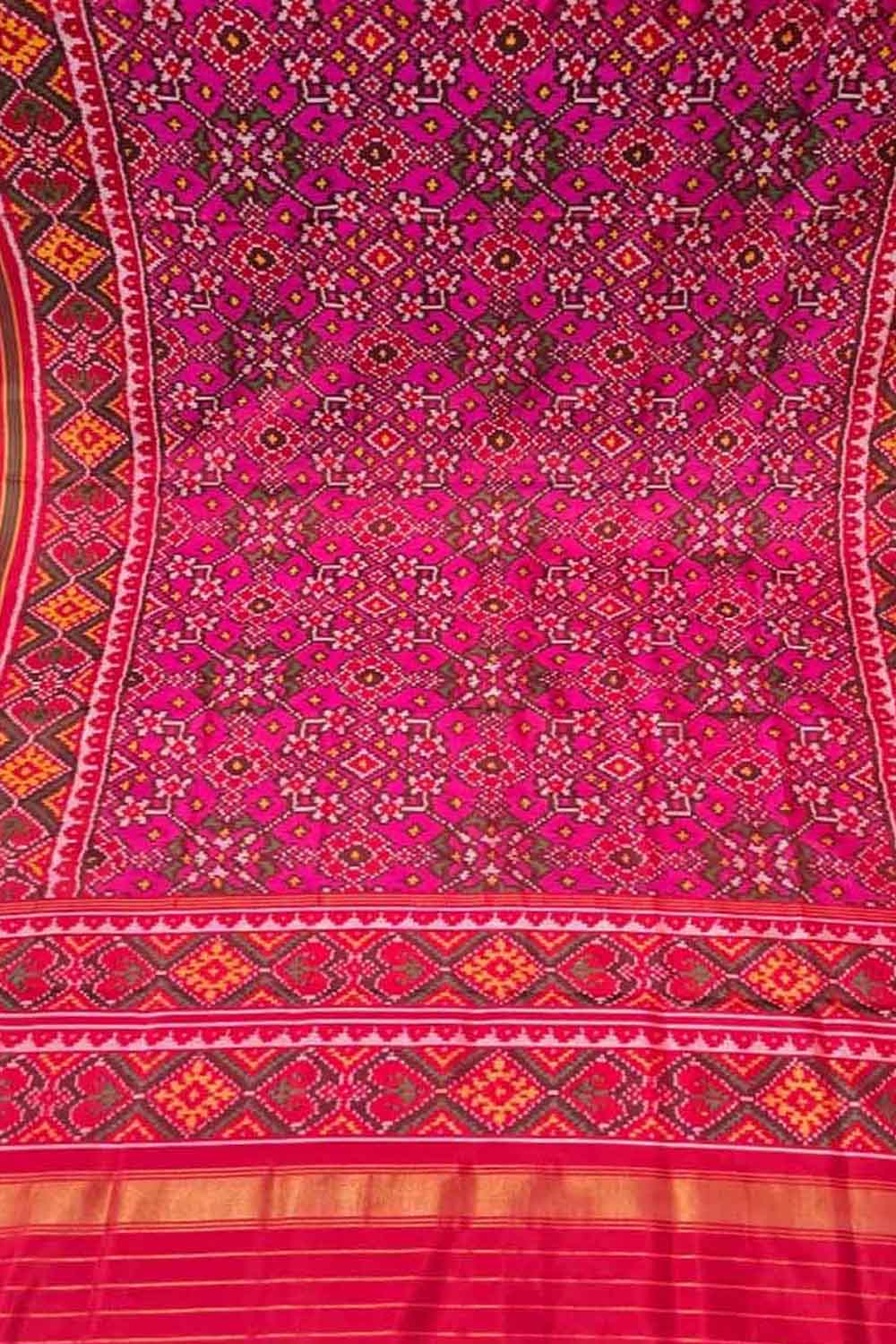 Pink Handloom Semi Patan Patola Pure Silk Dupatta - Luxurion World
