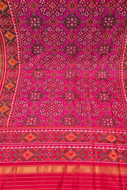 Pink Handloom Semi Patan Patola Pure Silk Dupatta - Luxurion World- Crafted Heirlooms