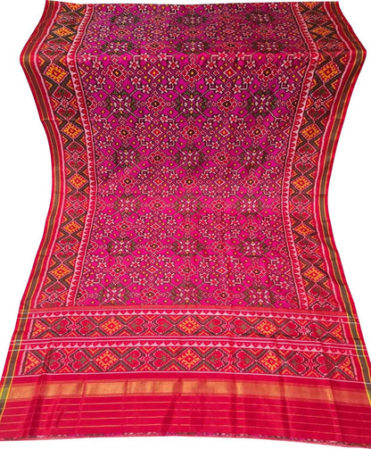 Pink Handloom Semi Patan Patola Pure Silk Dupatta - Luxurion World