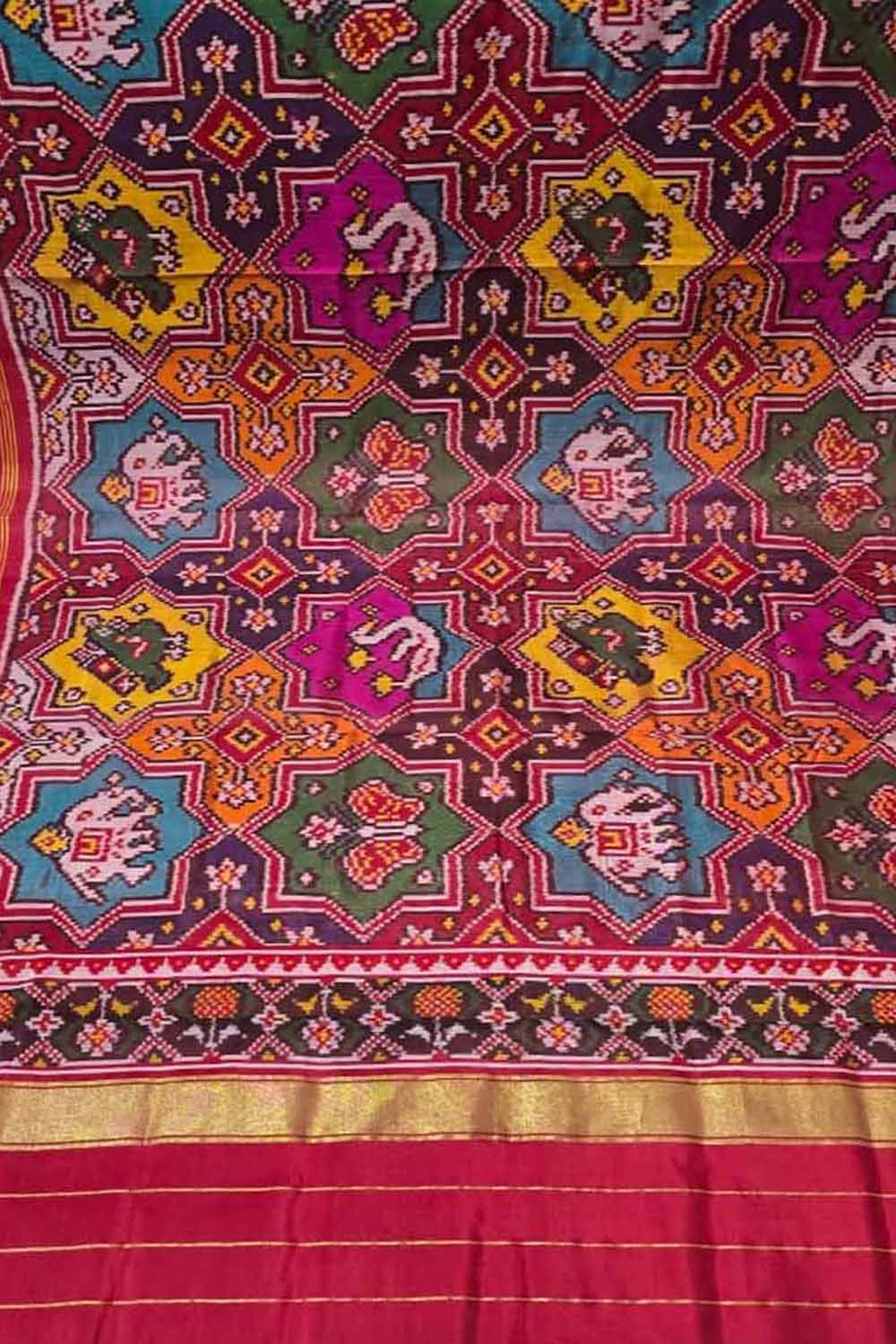 Multicolor Handloom Semi Patan Patola Pure Silk Dupatta - Luxurion World- Crafted Heirlooms