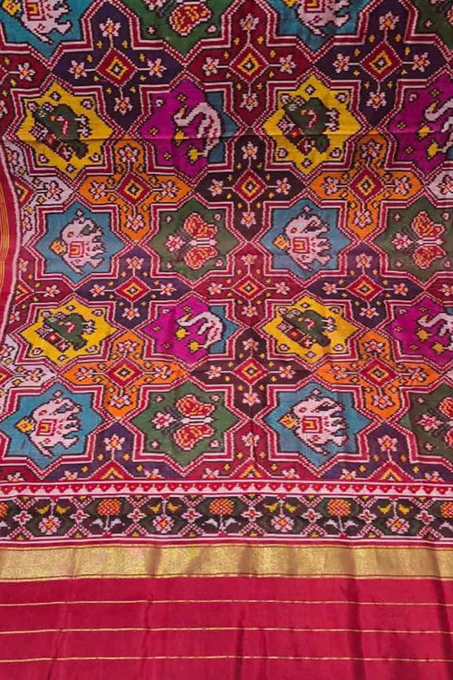 Multicolor Handloom Semi Patan Patola Pure Silk Dupatta - Luxurion World- Crafted Heirlooms