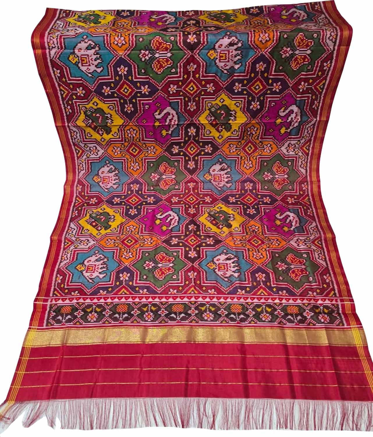 Multicolor Handloom Semi Patan Patola Pure Silk Dupatta - Luxurion World