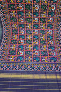 Blue Semi Patan Patola Handloom Single Ikat Dupatta - Luxurion World- Crafted Heirlooms