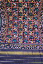 Blue Semi Patan Patola Handloom Single Ikat Dupatta - Luxurion World- Crafted Heirlooms