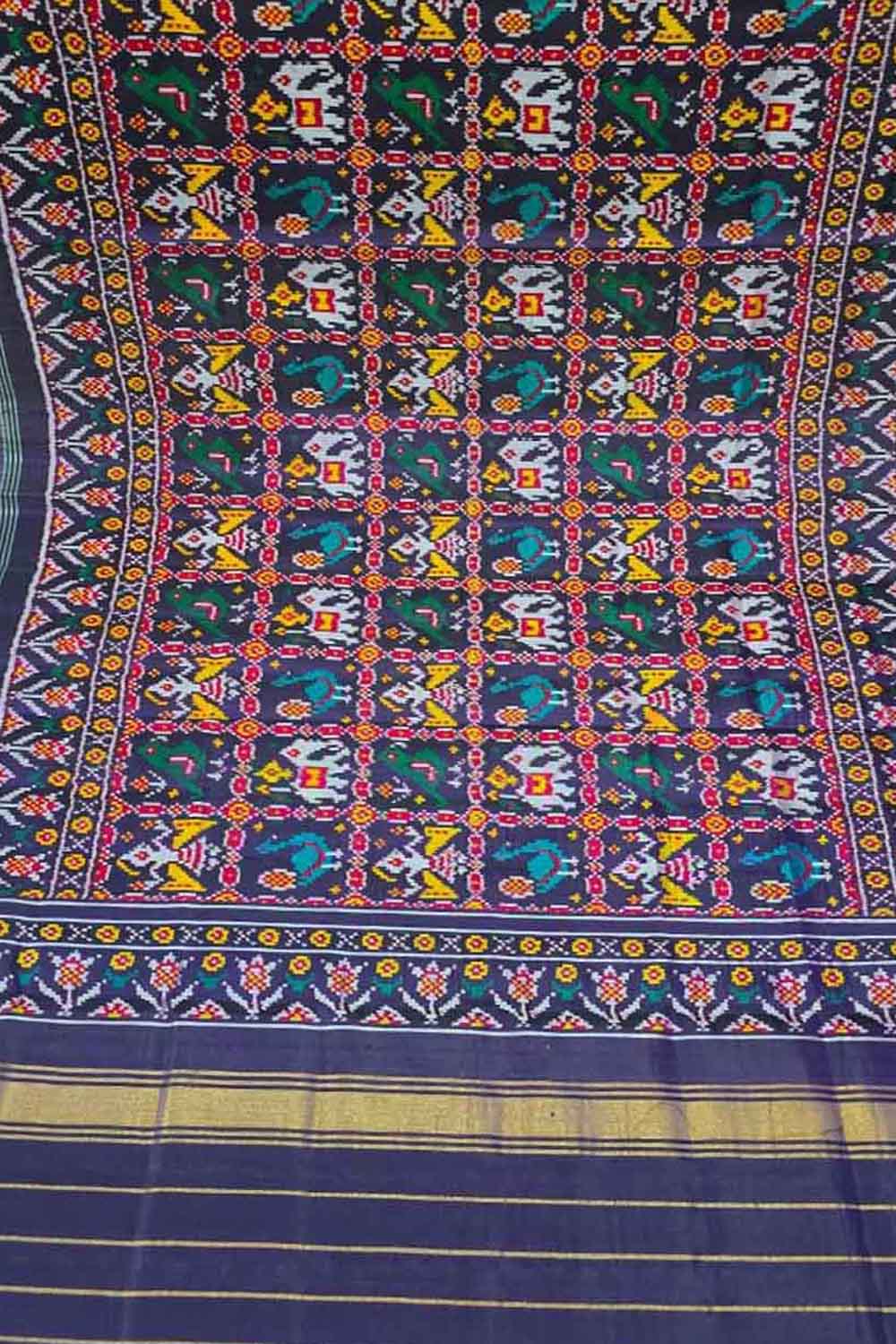 Blue Semi Patan Patola Handloom Single Ikat Dupatta - Luxurion World- Crafted Heirlooms
