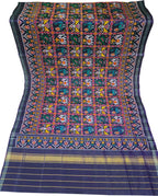 Blue Semi Patan Patola Handloom Single Ikat Dupatta - Luxurion World- Crafted Heirlooms