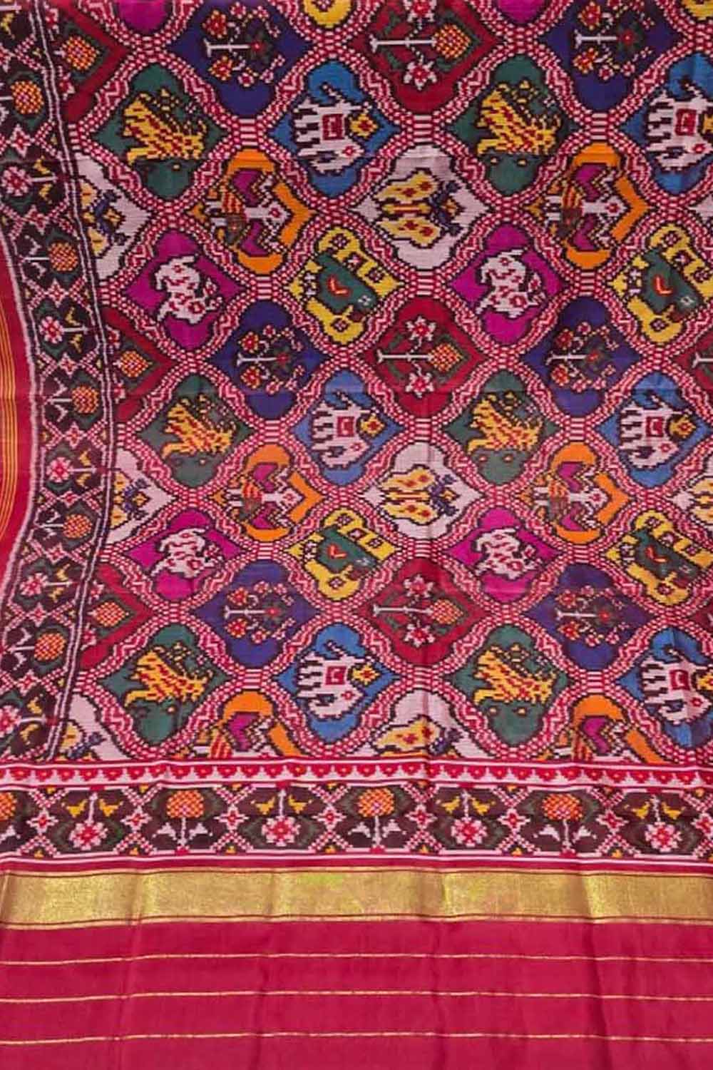 Multicolor Semi Patan Patola Handloom Single Ikat Dupatta - Luxurion World- Crafted Heirlooms