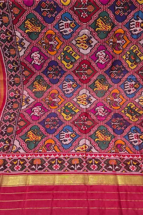 Multicolor Semi Patan Patola Handloom Single Ikat Dupatta - Luxurion World- Crafted Heirlooms