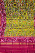Green Semi Patan Patola Handloom Single Ikat Dupatta - Luxurion World- Crafted Heirlooms