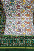 White Semi Patan Patola Handloom Single Ikat Dupatta - Luxurion World- Crafted Heirlooms