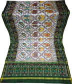 White Semi Patan Patola Handloom Single Ikat Dupatta - Luxurion World- Crafted Heirlooms