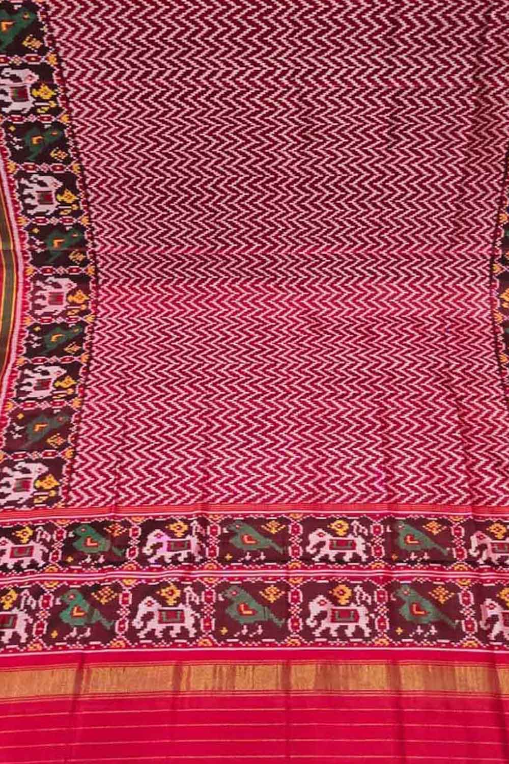 Pink Semi Patan Patola Handloom Single Ikat Dupatta - Luxurion World- Crafted Heirlooms
