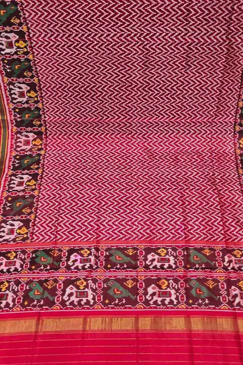 Pink Semi Patan Patola Handloom Single Ikat Dupatta - Luxurion World- Crafted Heirlooms