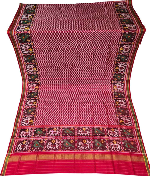 Pink Semi Patan Patola Handloom Single Ikat Dupatta - Luxurion World- Crafted Heirlooms