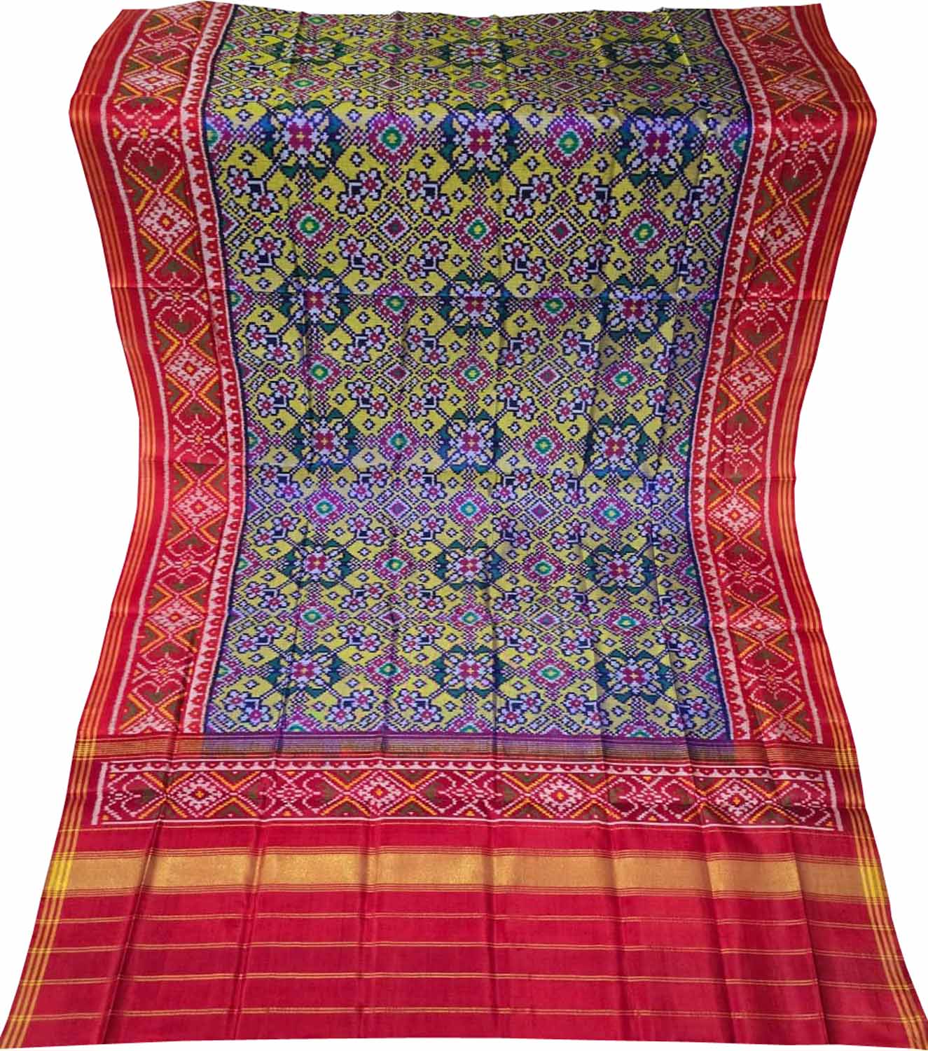Multicolor Semi Patan Patola Handloom Single Ikat Dupatta - Luxurion World- Crafted Heirlooms