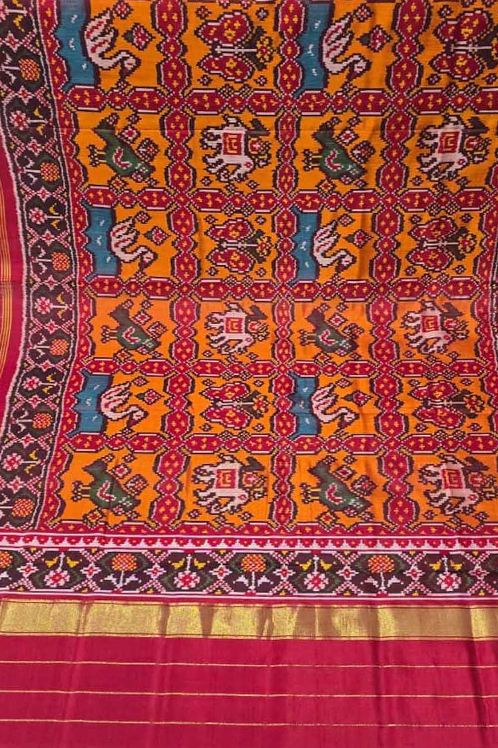 Multicolor Semi Patan Patola Handloom Single Ikat Dupatta - Luxurion World- Crafted Heirlooms