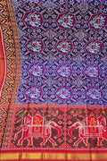 Blue Semi Patan Patola Handloom Single Ikat Dupatta - Luxurion World- Crafted Heirlooms
