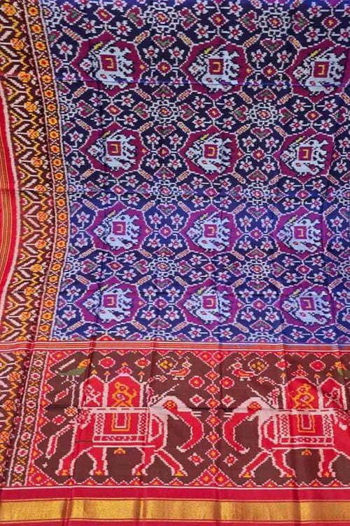 Blue Semi Patan Patola Handloom Single Ikat Dupatta - Luxurion World- Crafted Heirlooms