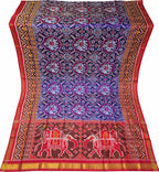 Blue Semi Patan Patola Handloom Single Ikat Dupatta - Luxurion World- Crafted Heirlooms