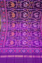 Purple Semi Patan Patola Handloom Single Ikat Dupatta - Luxurion World- Crafted Heirlooms