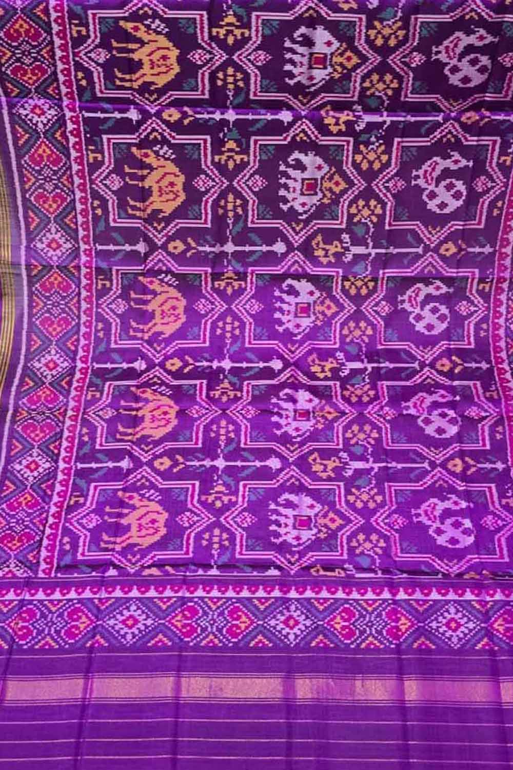 Purple Semi Patan Patola Handloom Single Ikat Dupatta - Luxurion World- Crafted Heirlooms