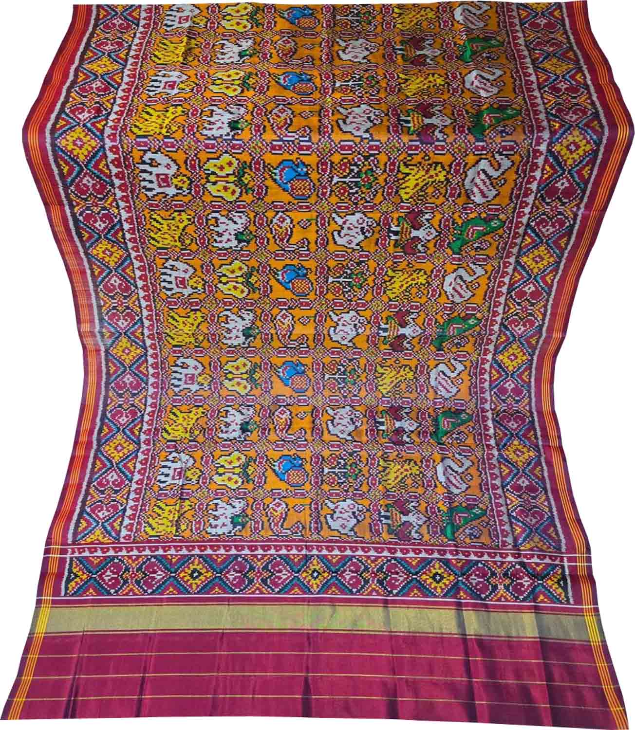 Multicolor Semi Patan Patola Handloom Single Ikat Dupatta - Luxurion World- Crafted Heirlooms