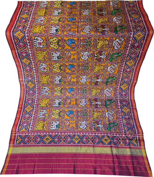 Multicolor Semi Patan Patola Handloom Single Ikat Dupatta - Luxurion World- Crafted Heirlooms