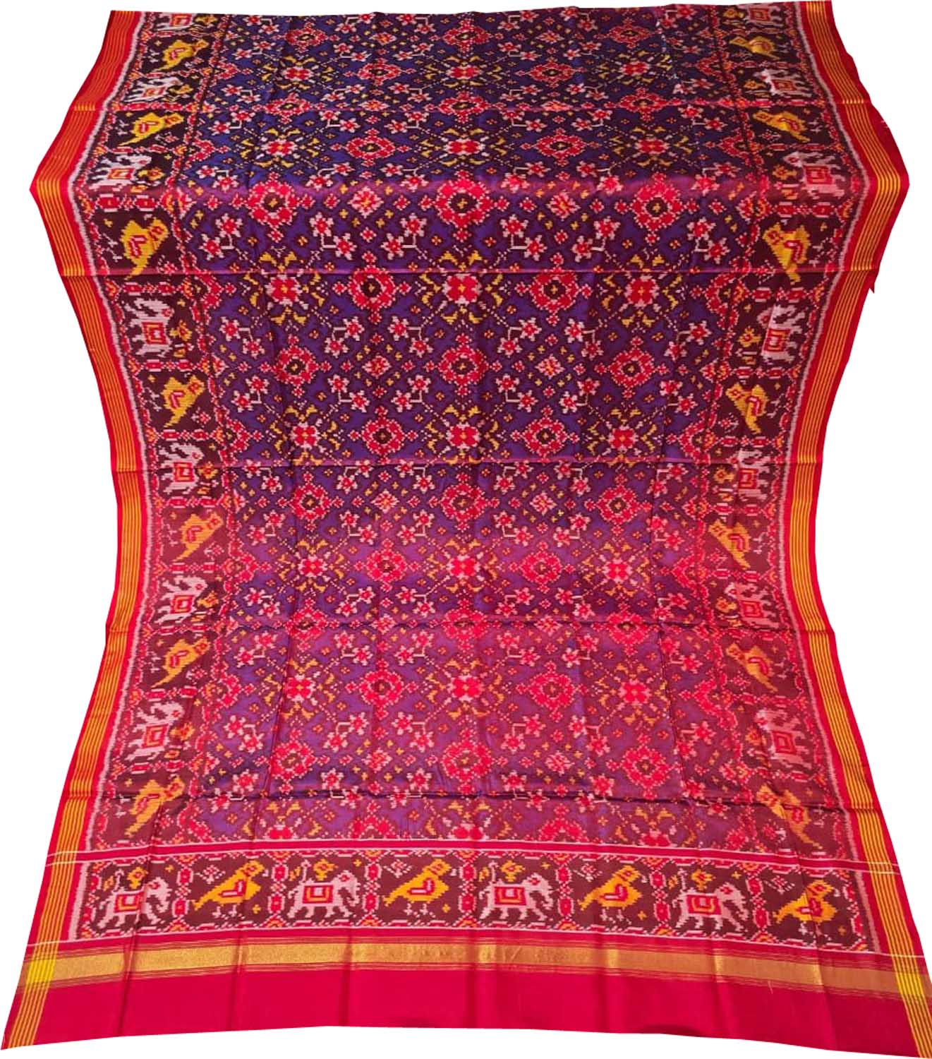 Multicolor Semi Patan Patola Handloom Single Ikat Dupatta - Luxurion World- Crafted Heirlooms