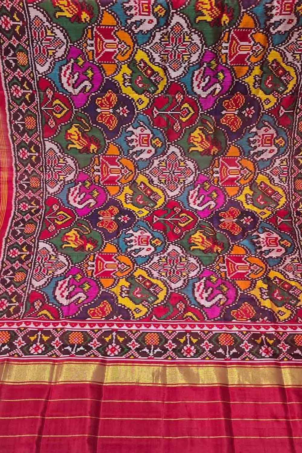 Multicolor Semi Patan Patola Handloom Single Ikat Dupatta - Luxurion World- Crafted Heirlooms