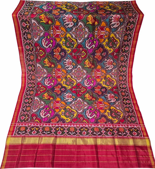 Multicolor Semi Patan Patola Handloom Single Ikat Dupatta - Luxurion World- Crafted Heirlooms