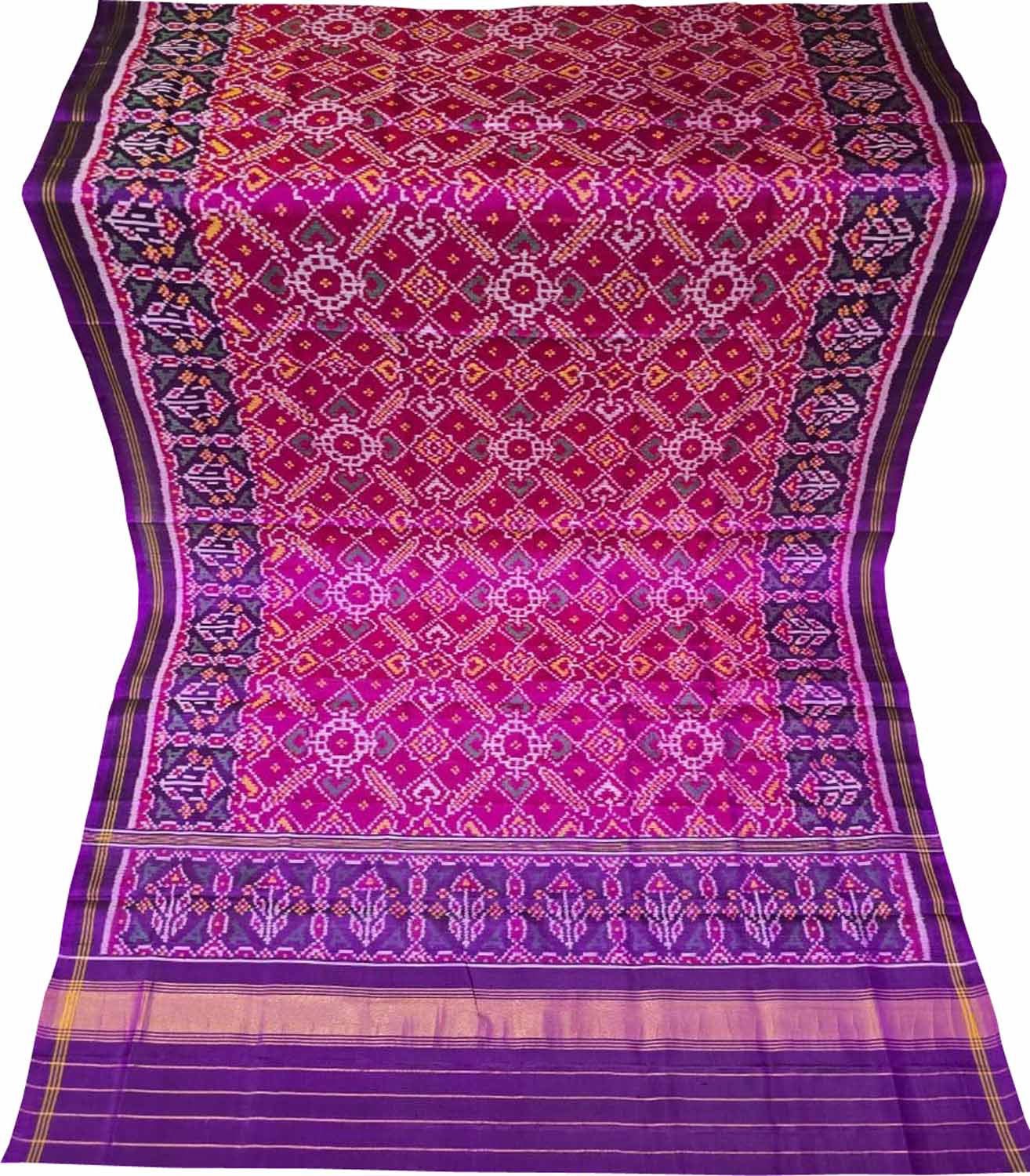 Multicolor Semi Patan Patola Handloom Single Ikat Dupatta - Luxurion World- Crafted Heirlooms