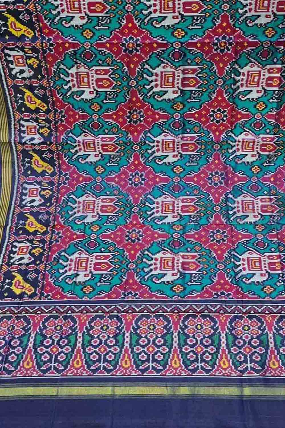 Multicolor Semi Patan Patola Handloom Single Ikat Dupatta - Luxurion World- Crafted Heirlooms