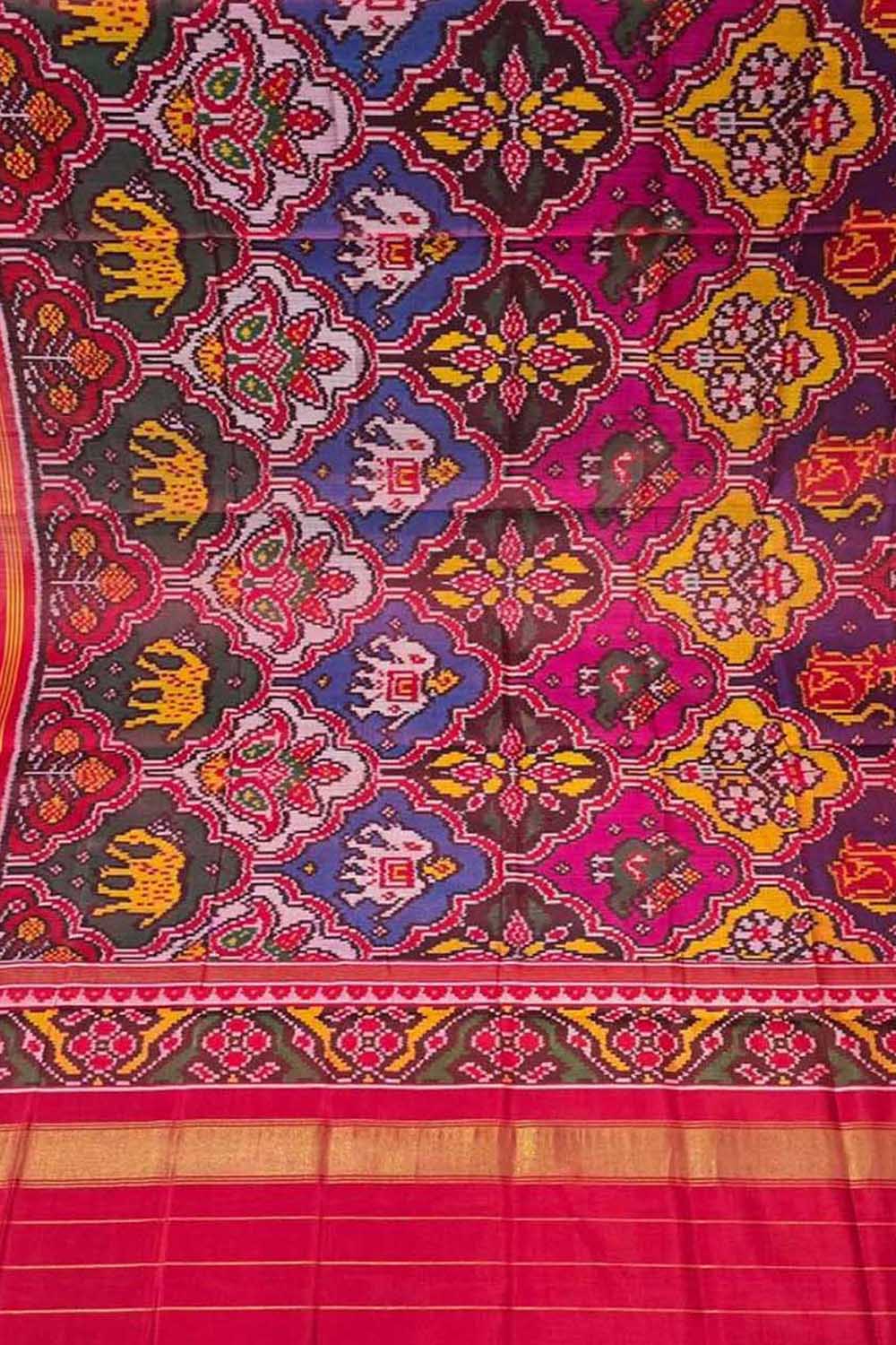 Multicolor Semi Patan Patola Handloom Single Ikat Dupatta - Luxurion World- Crafted Heirlooms